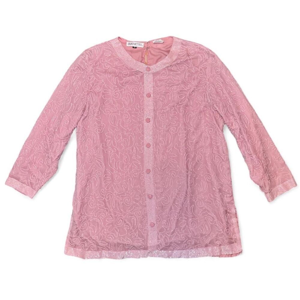 Vintage Silk Beaded Tunic Top 1X Pink Silhouettes India Boho Evening